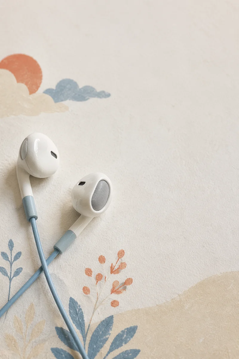 Minimal Earbud Cross on White Background