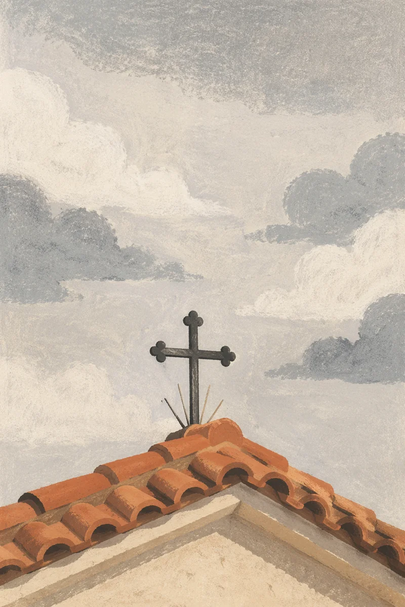 Minimalist Cross on Terracotta Church Roof