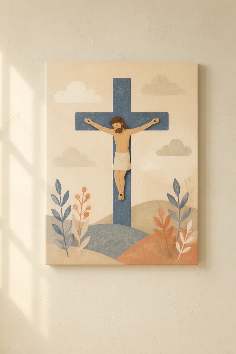 Minimalist White Cross on Cream Background