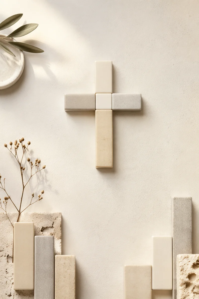 Minimalist Ceramic Cross on Warm Ivory