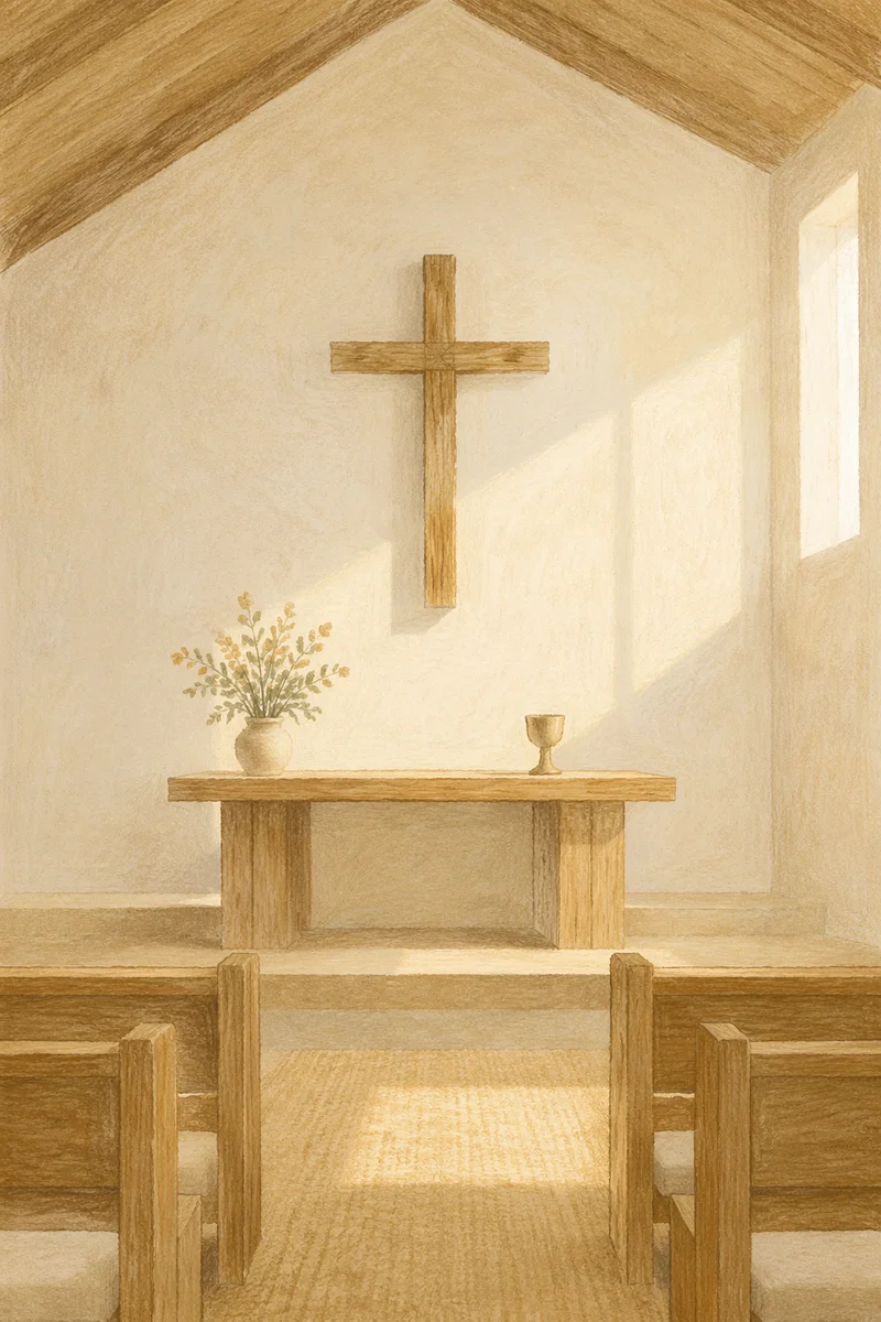 Minimalist Wooden Cross in Quiet Chapel