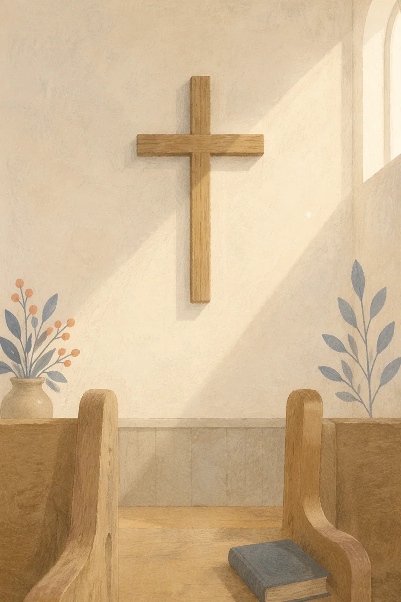 Minimalist Wooden Cross in Modern Chapel