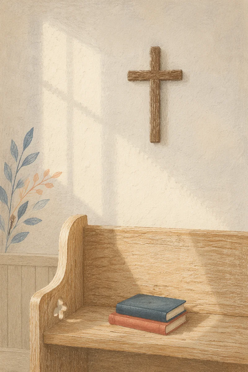 Minimal Wooden Cross in Quiet Chapel Corner