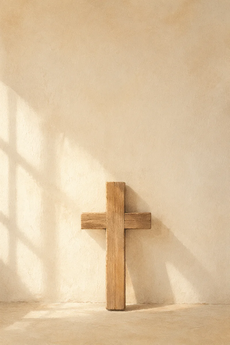 Minimalist Wooden Cross on Cream Background