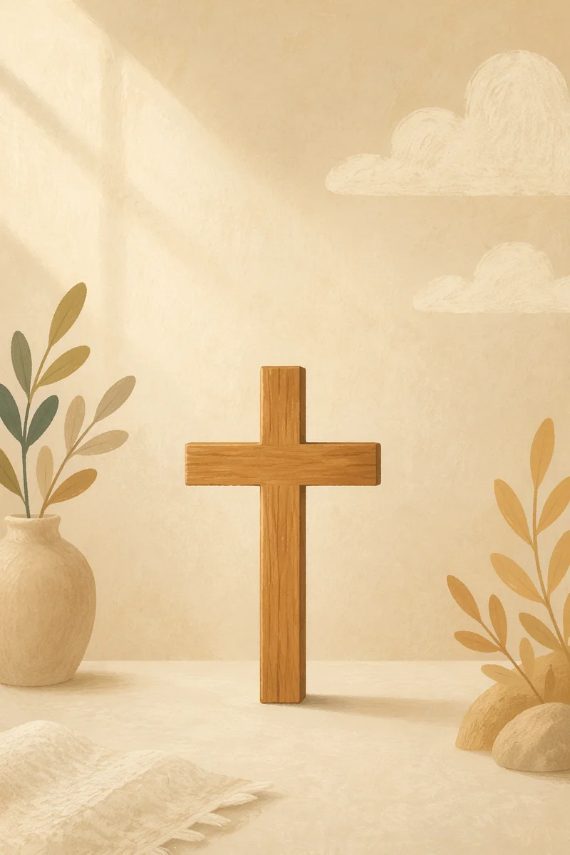 Minimal Wooden Cross on Warm Plaster