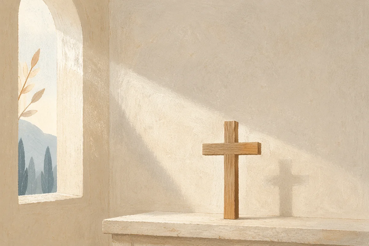 Minimalist Wooden Cross in Quiet Chapel