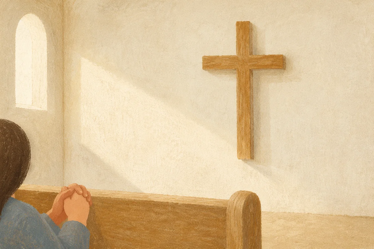 Minimal Wooden Cross in Quiet Chapel