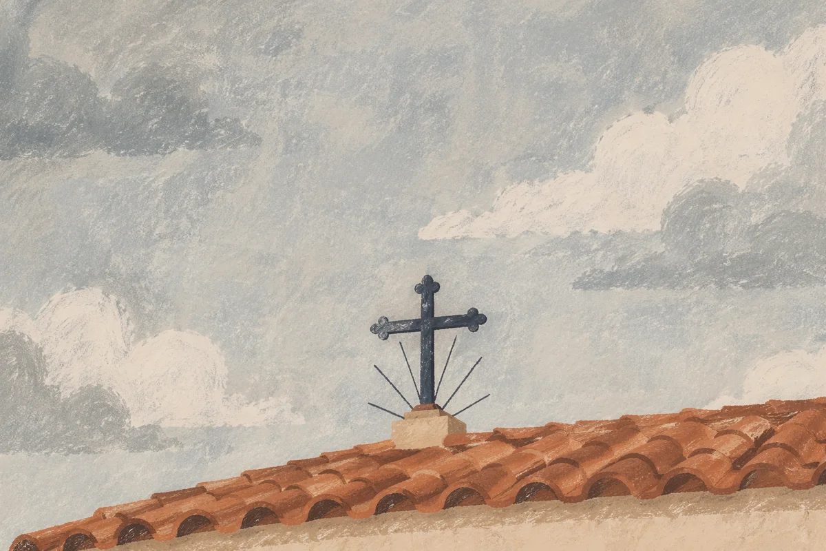 Minimalist Church Cross on Terracotta Roof