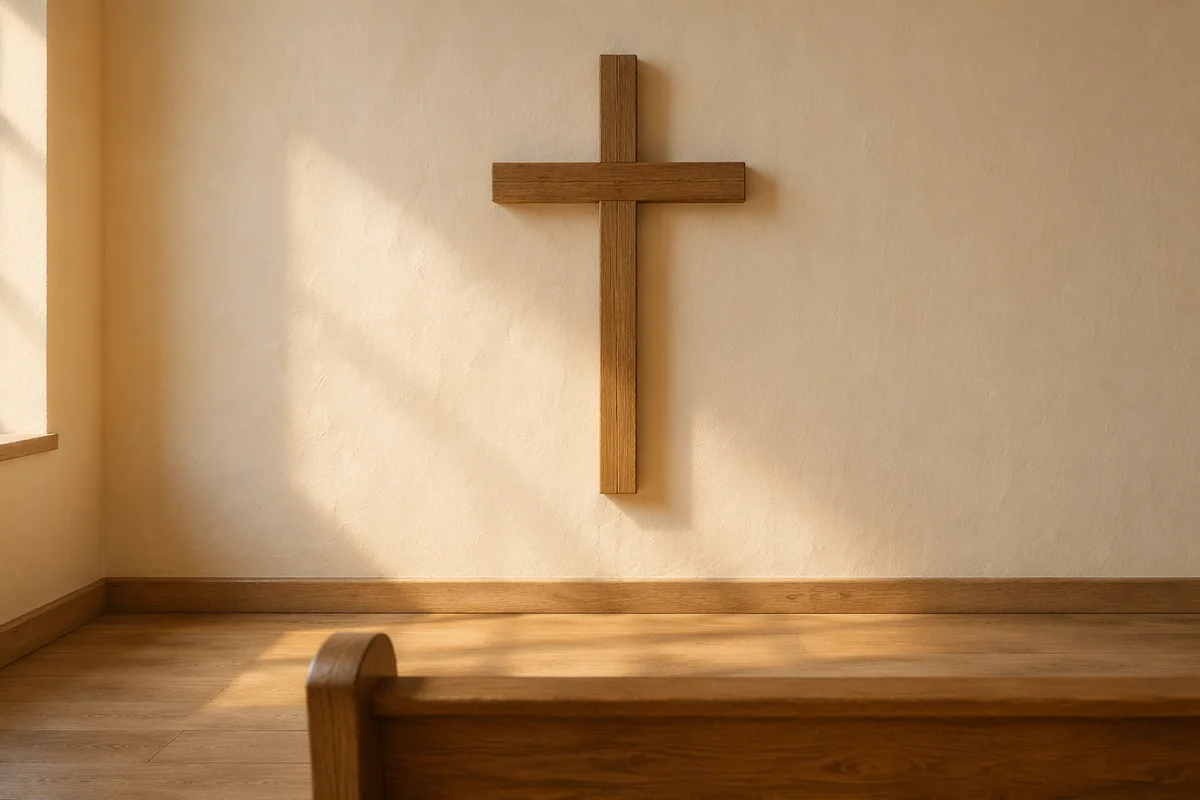 Minimal Wooden Cross in Quiet Chapel