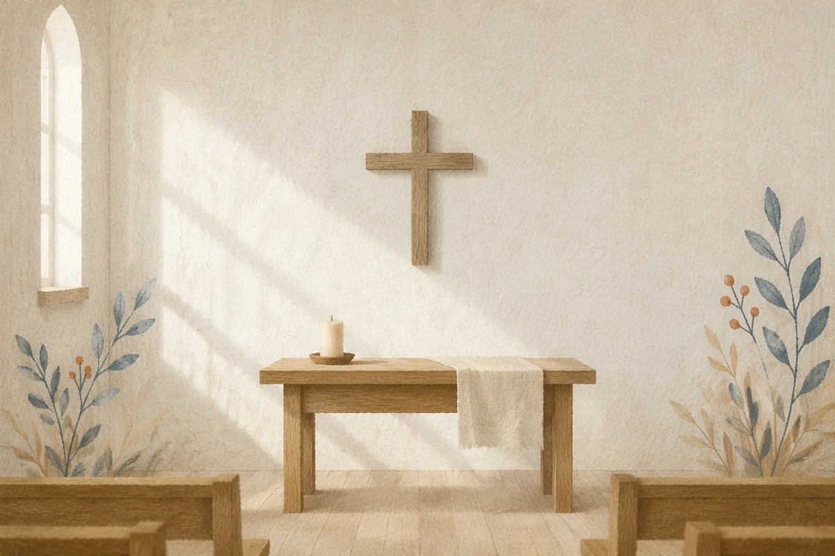 Minimal Wooden Cross on Chapel Wall