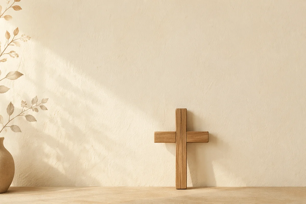Minimalist Wooden Cross on Cream Background