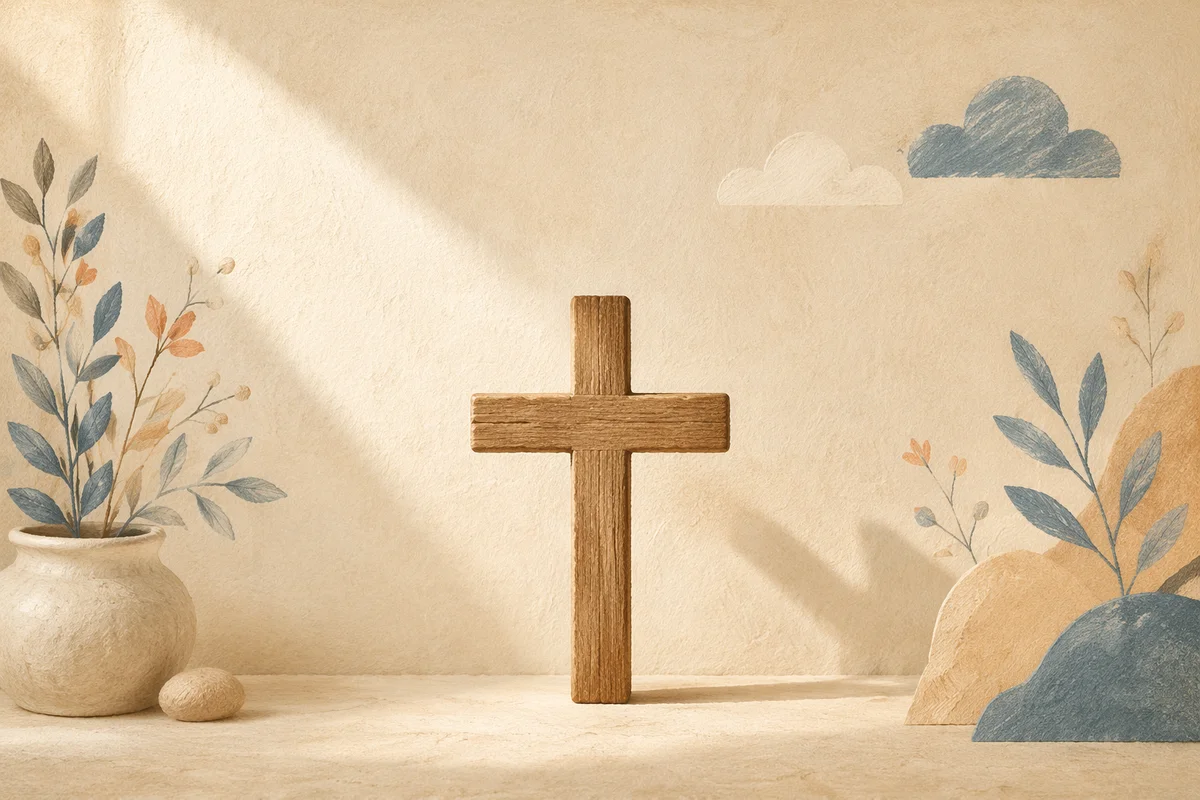 Minimalist Wooden Cross on Ivory Background