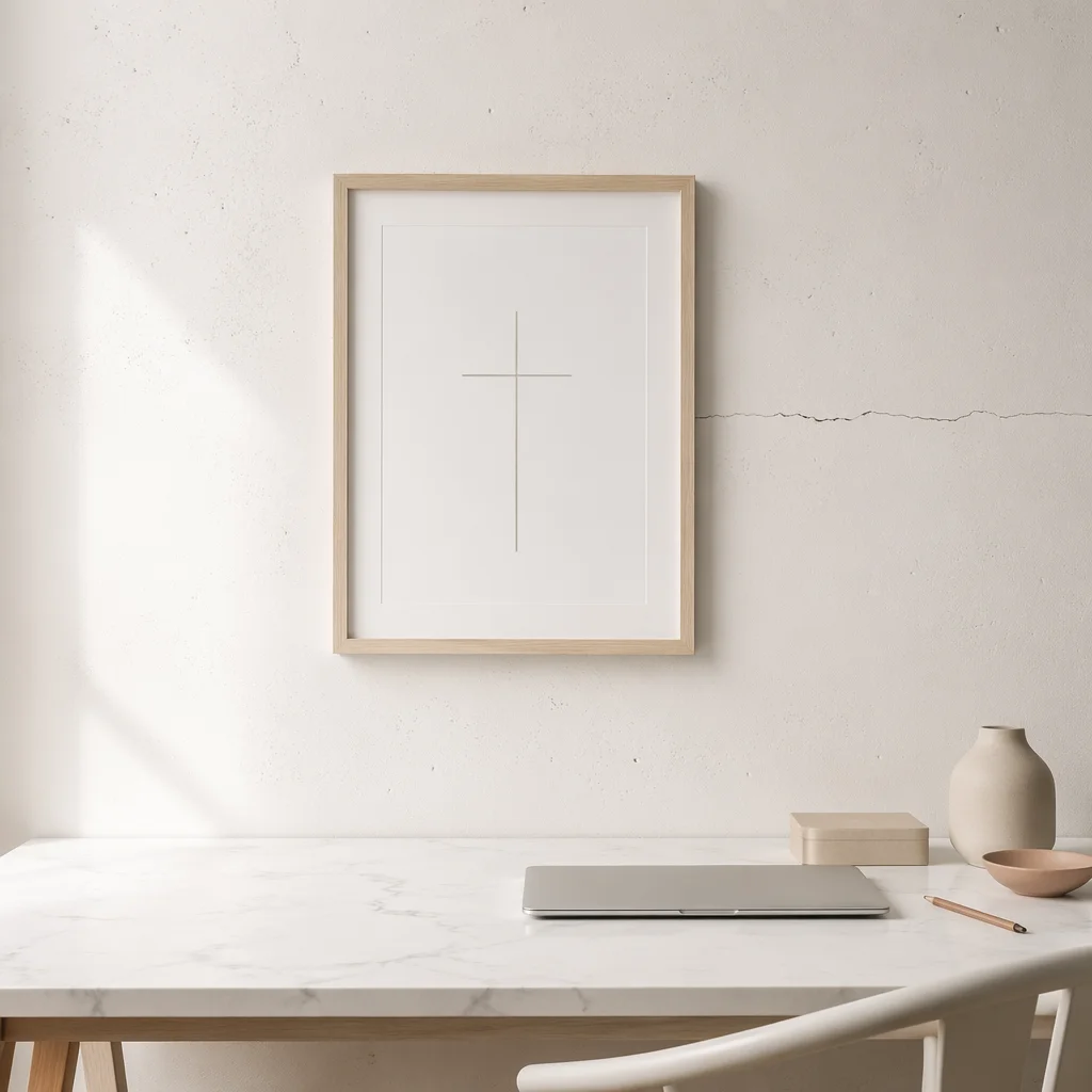 Minimalist Cross Frame on Plaster Wall