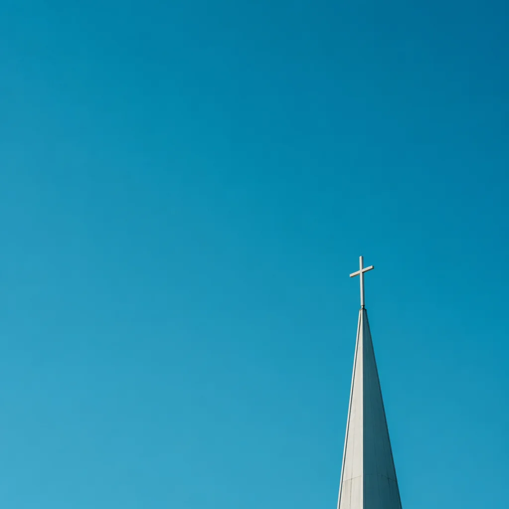 Minimalist Church Cross Against Turquoise Sky