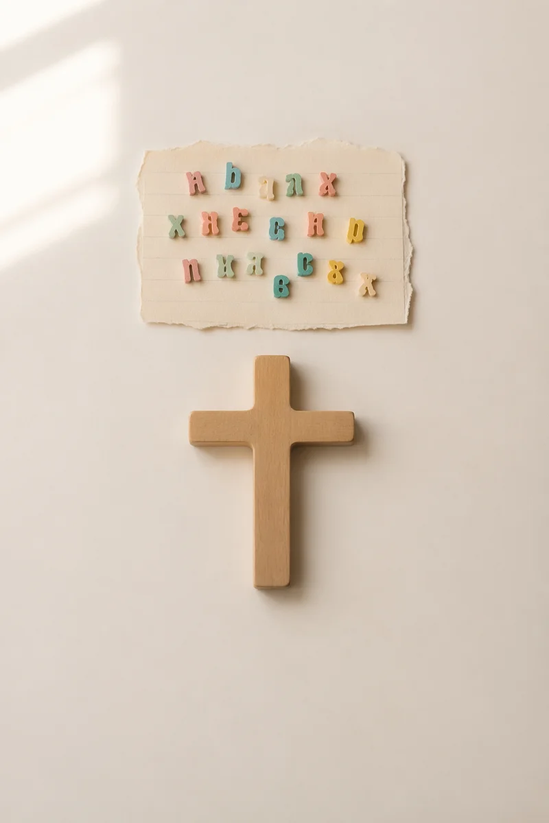 Minimal Wooden Cross on Warm Cream Background