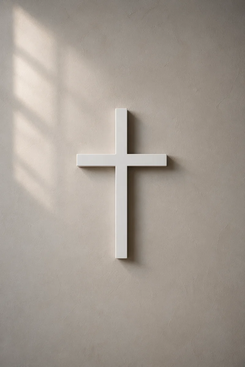 Minimalist White Cross on Warm Gray