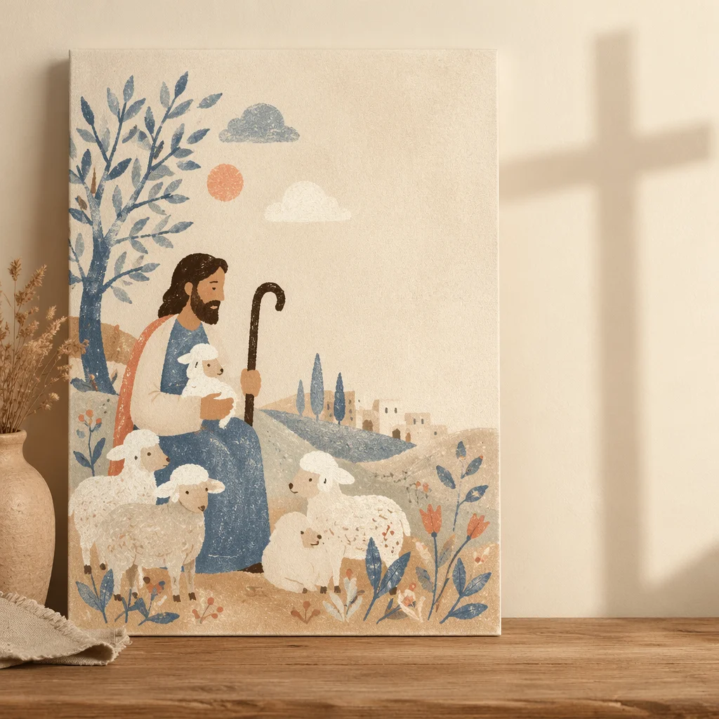 Simple Wooden Cross on Cream Wall