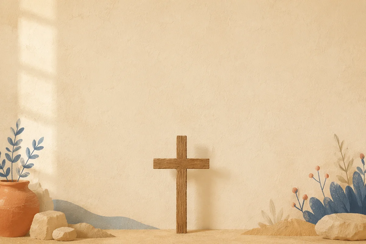 Simple Wooden Cross on Cream Wall
