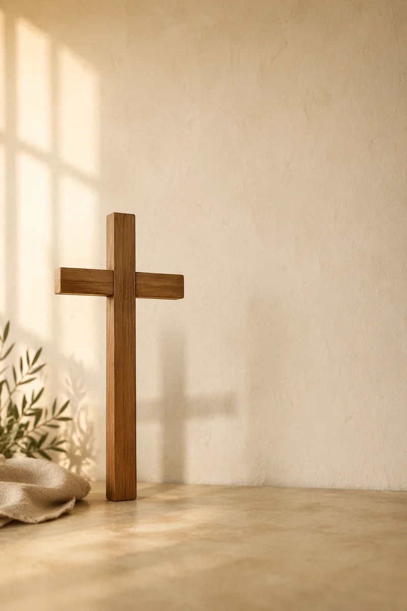 Simple Wooden Cross on Cream Wall