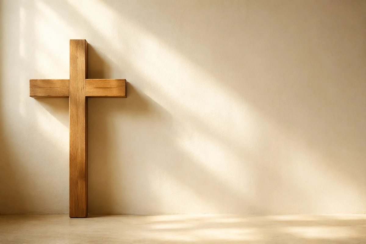 Simple Wooden Cross on Cream Wall