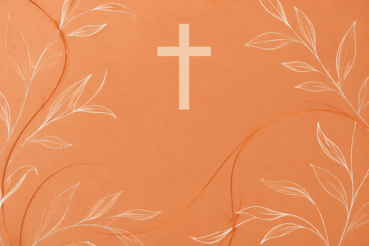Minimalist Coral Cross with Botanical Lines