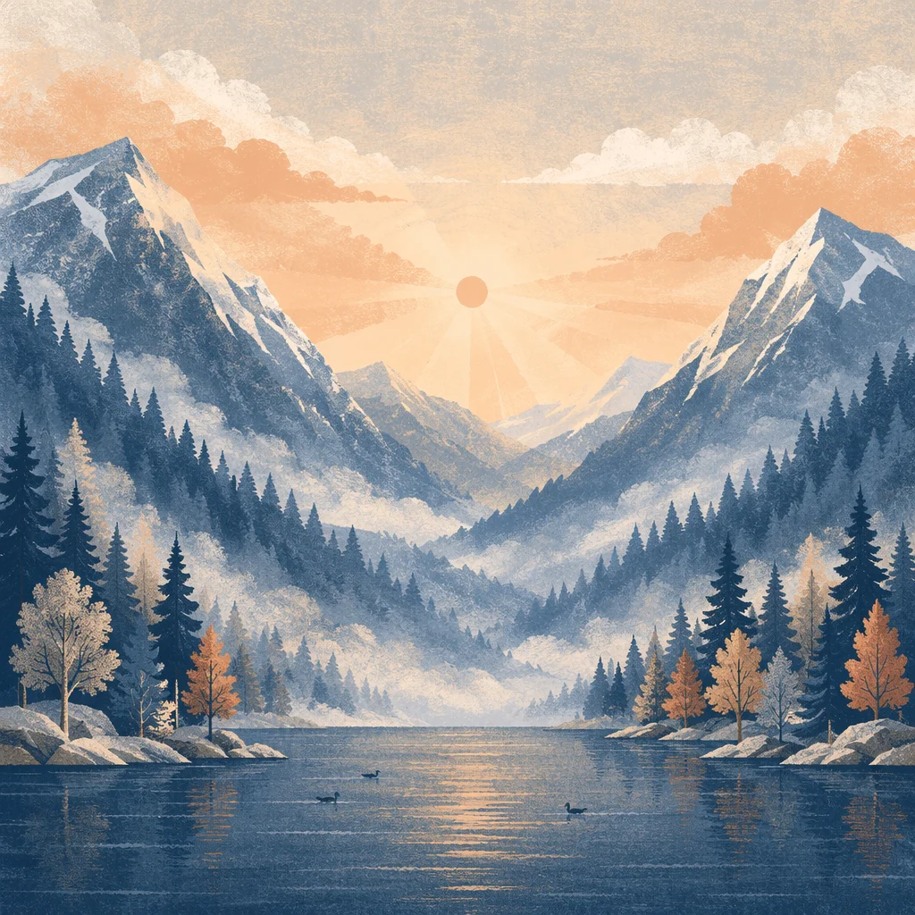 Misty Alpine Valley at Golden Dawn