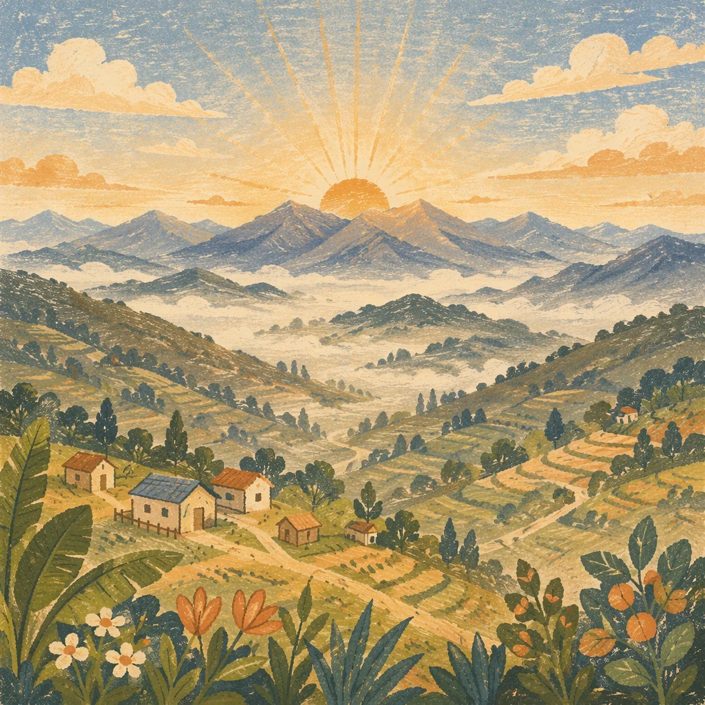 Misty Mountain Valley Dawn Light Rays