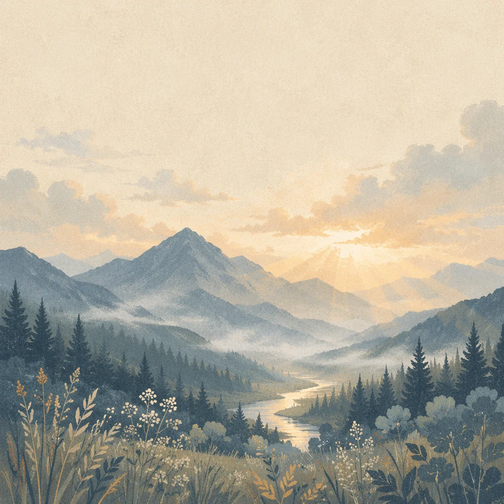 Misty Mountain Valley Dawn Light Rays