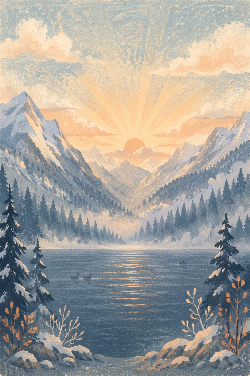 Misty Alpine Valley at Golden Dawn