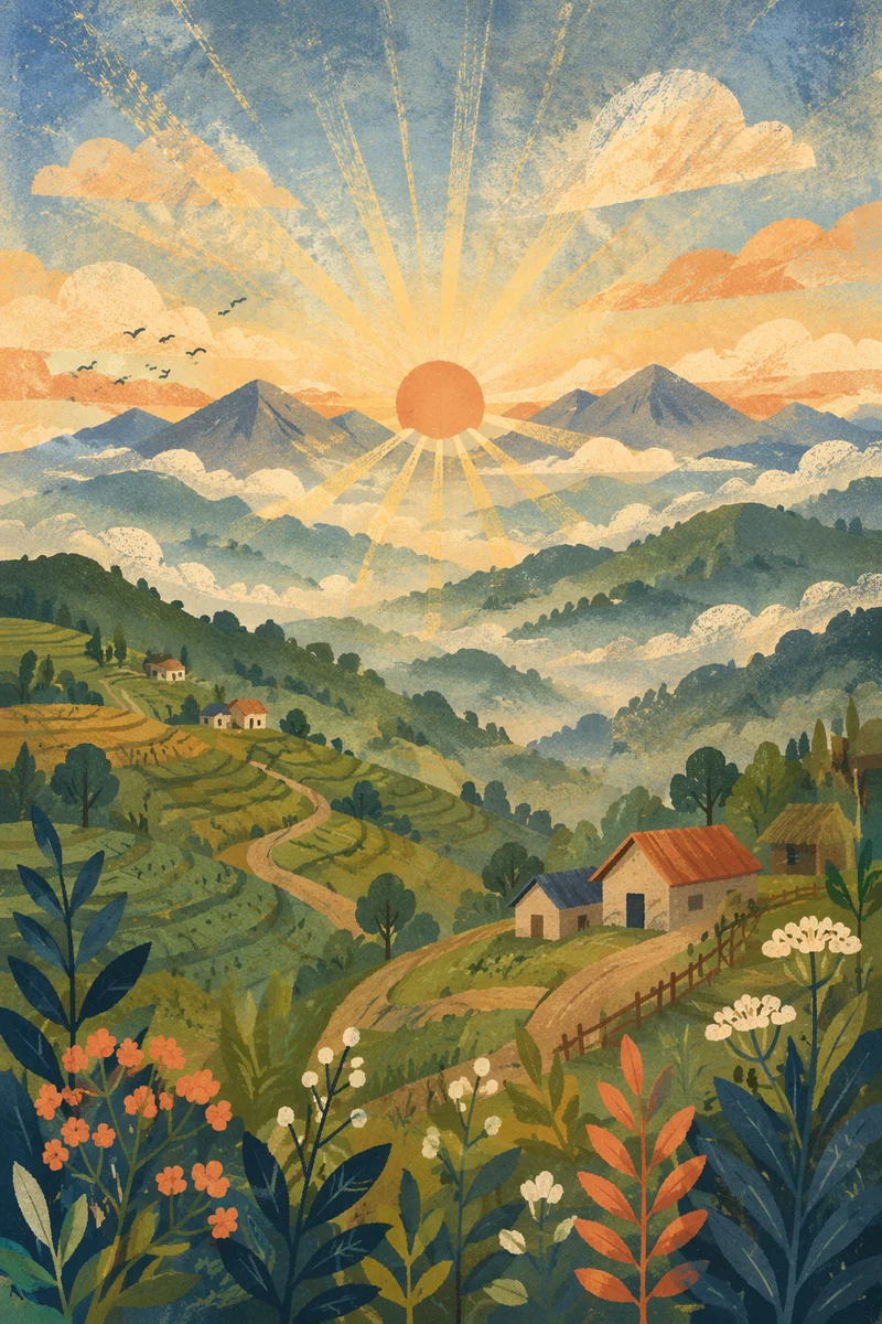 Misty Mountain Valley Dawn Light Rays