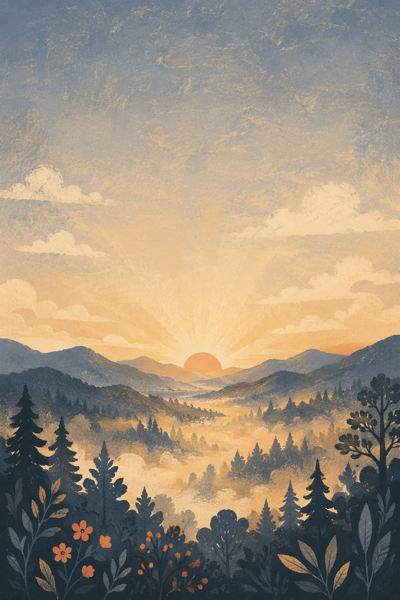 Misty Mountain Valley Dawn Light Rays