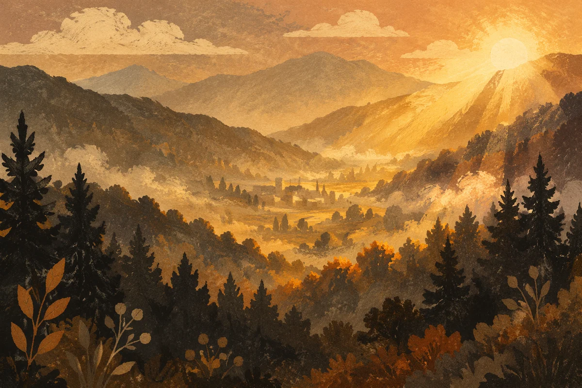 Misty Mountain Valley Dawn Light Rays