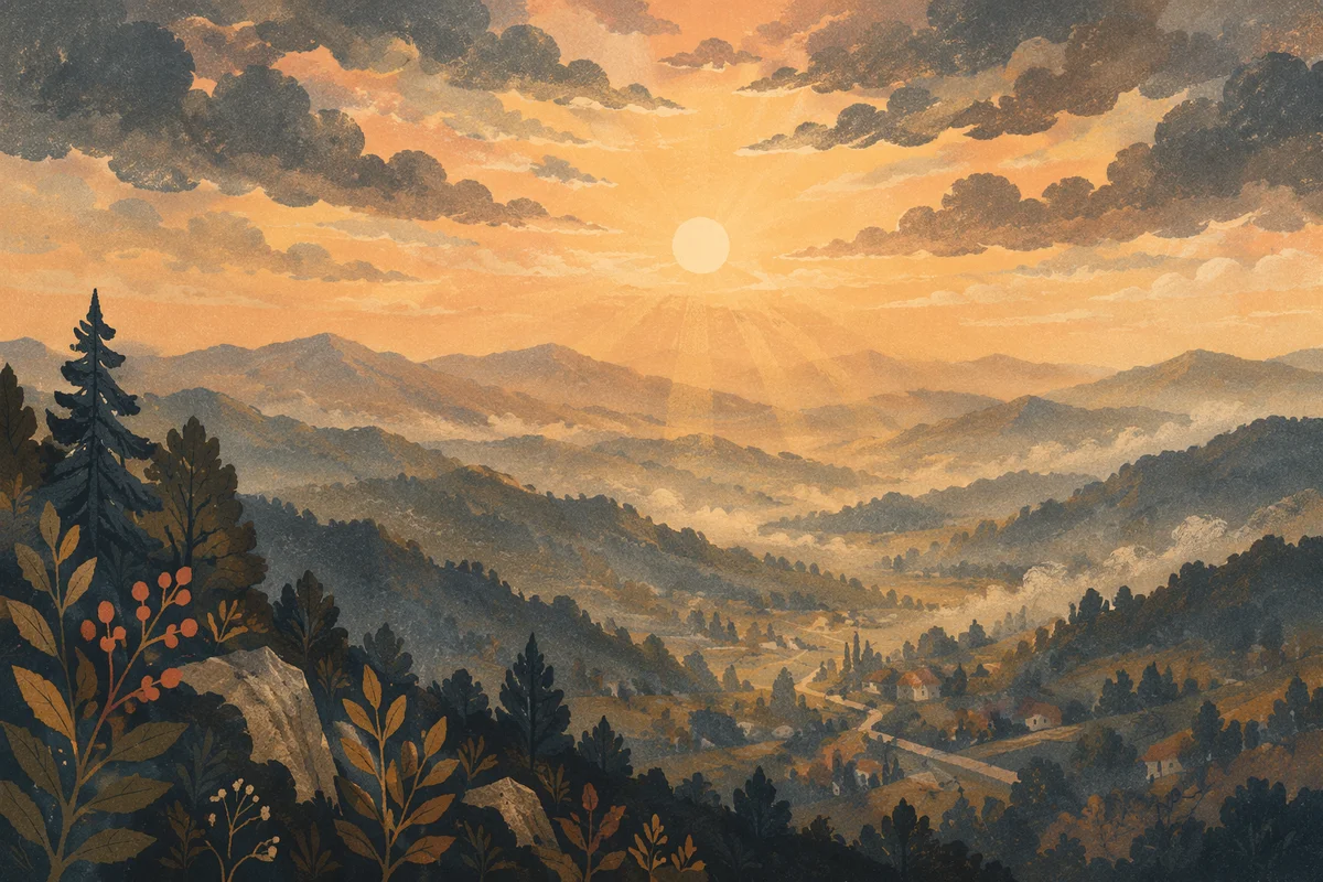 Misty Mountain Valley Dawn Light Rays