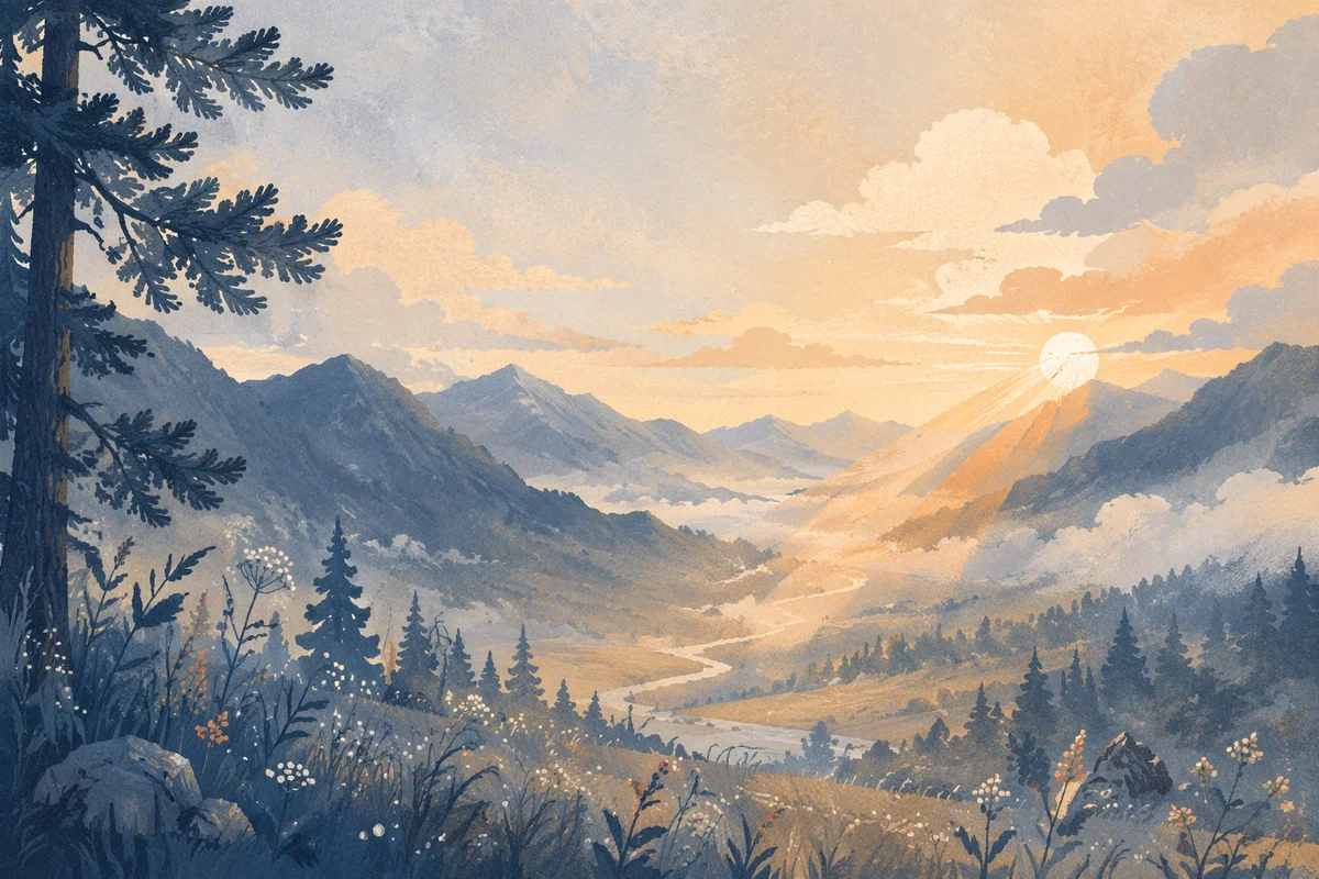 Misty Mountain Valley Dawn Light Rays