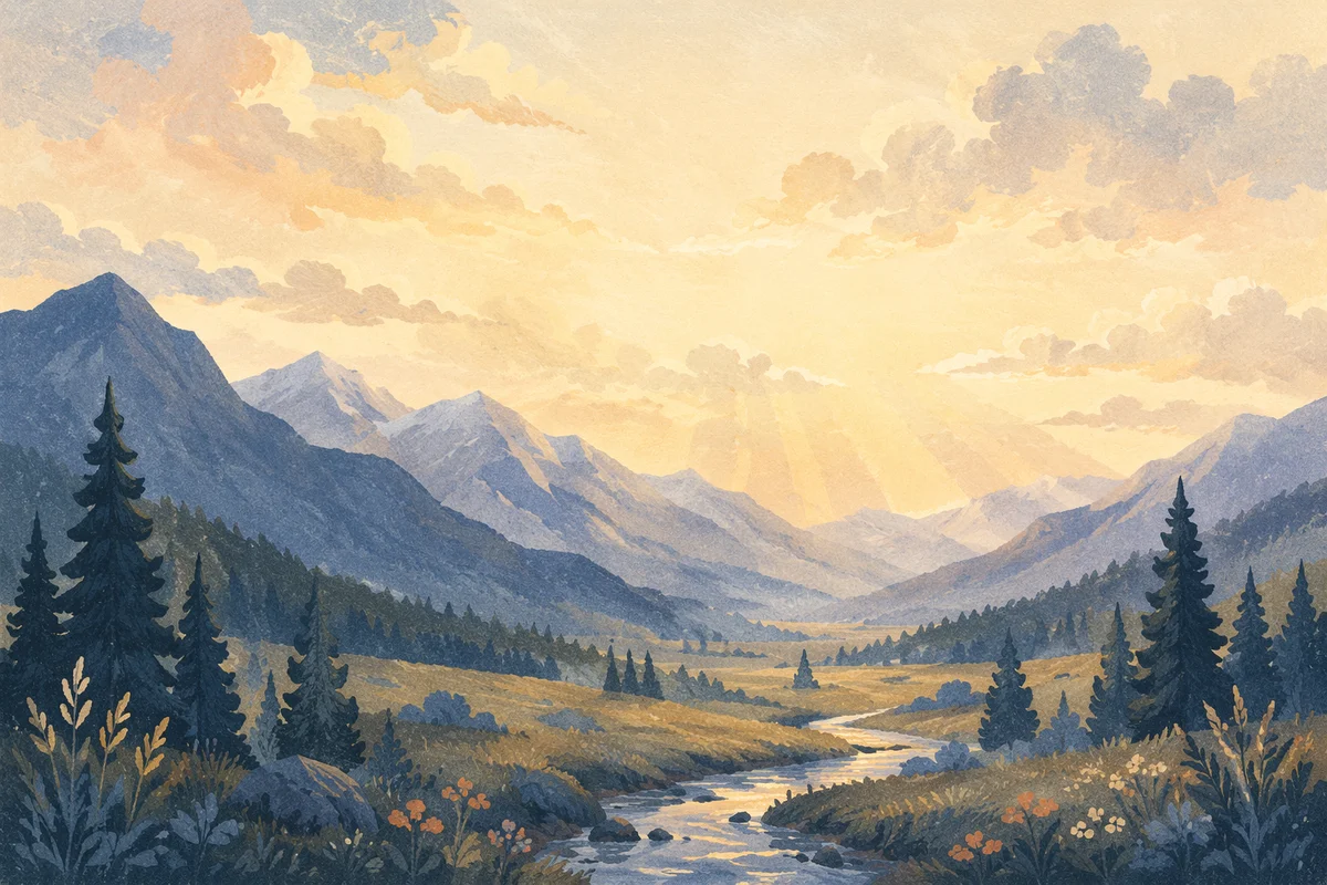 Misty Mountain Valley Dawn Light Rays
