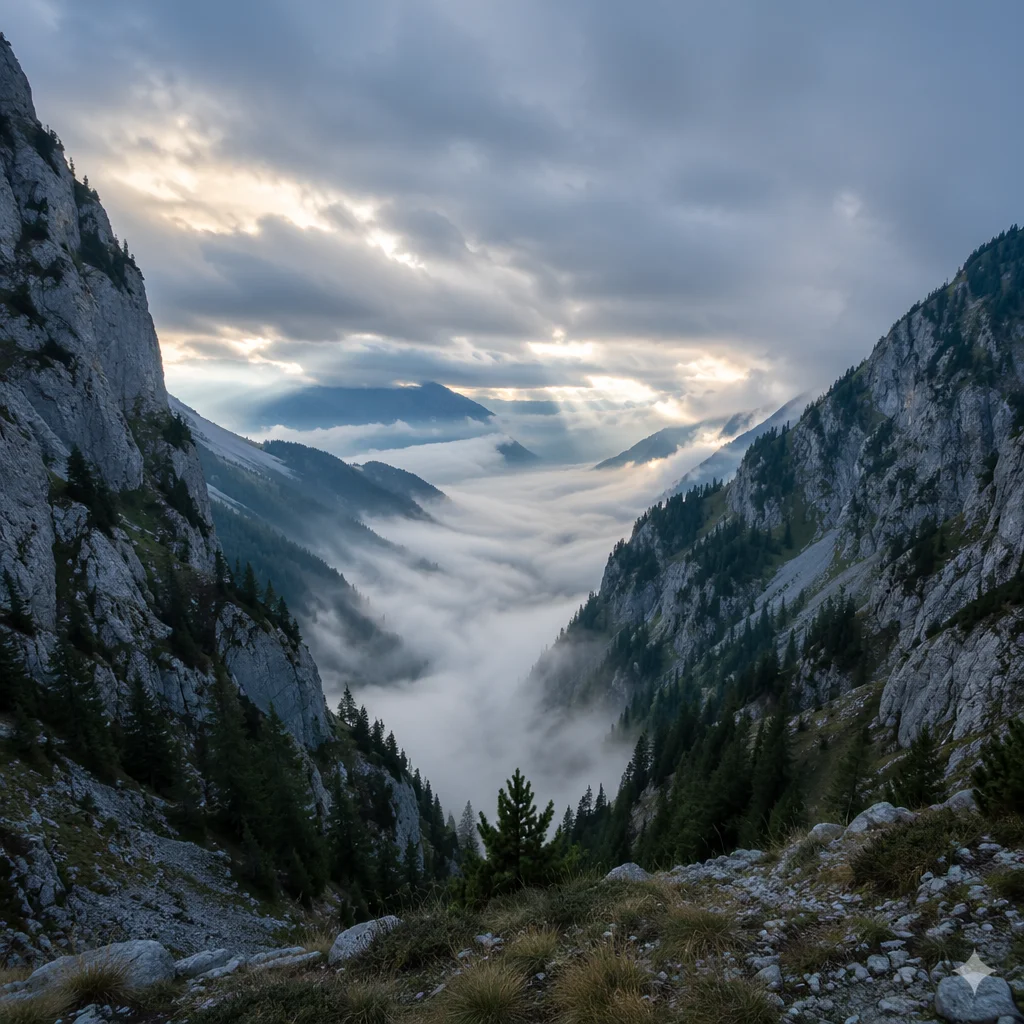 Misty Alpine Valley at Dawn