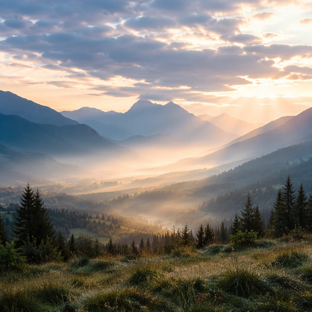Misty Mountain Valley at Dawn