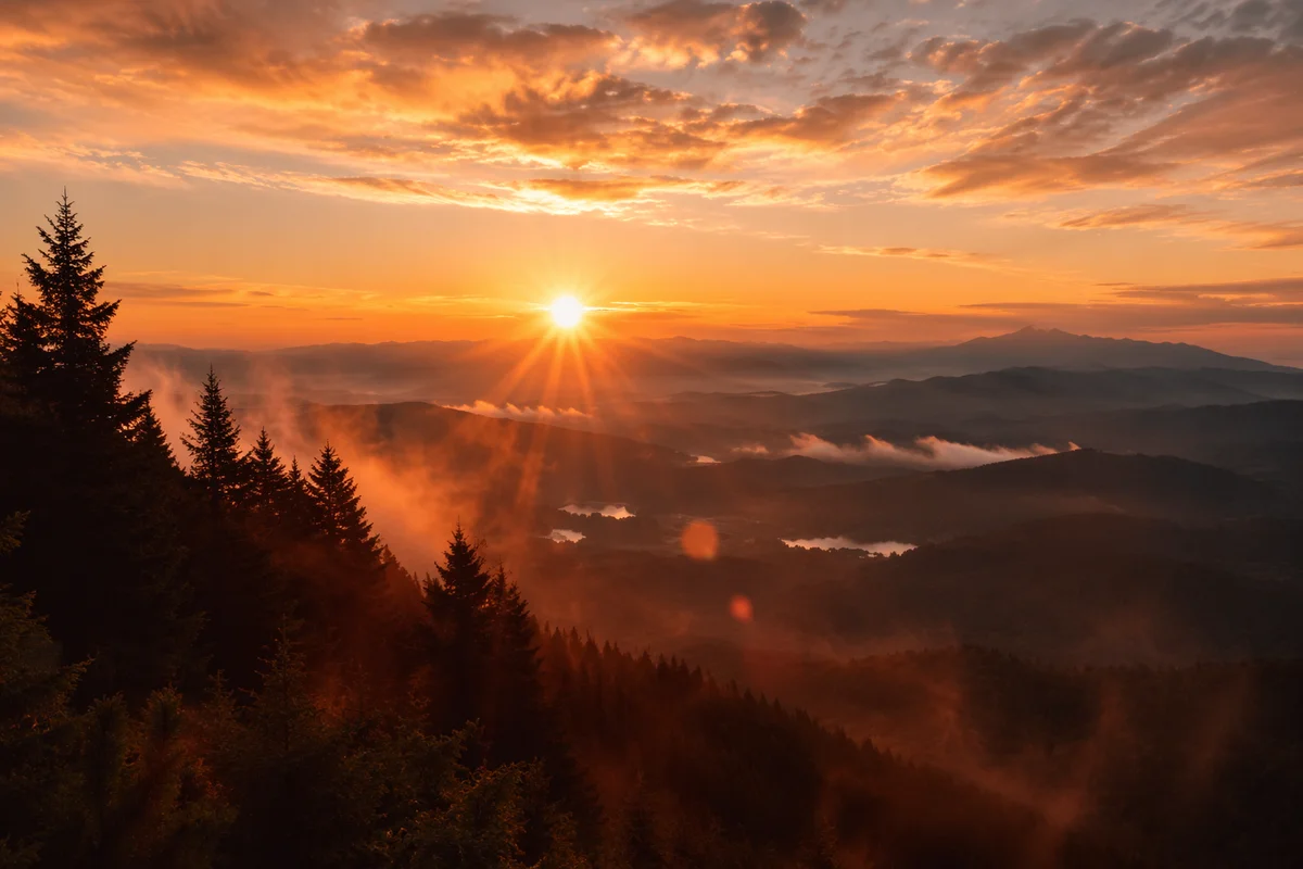Misty Mountain Valley Dawn Light Rays