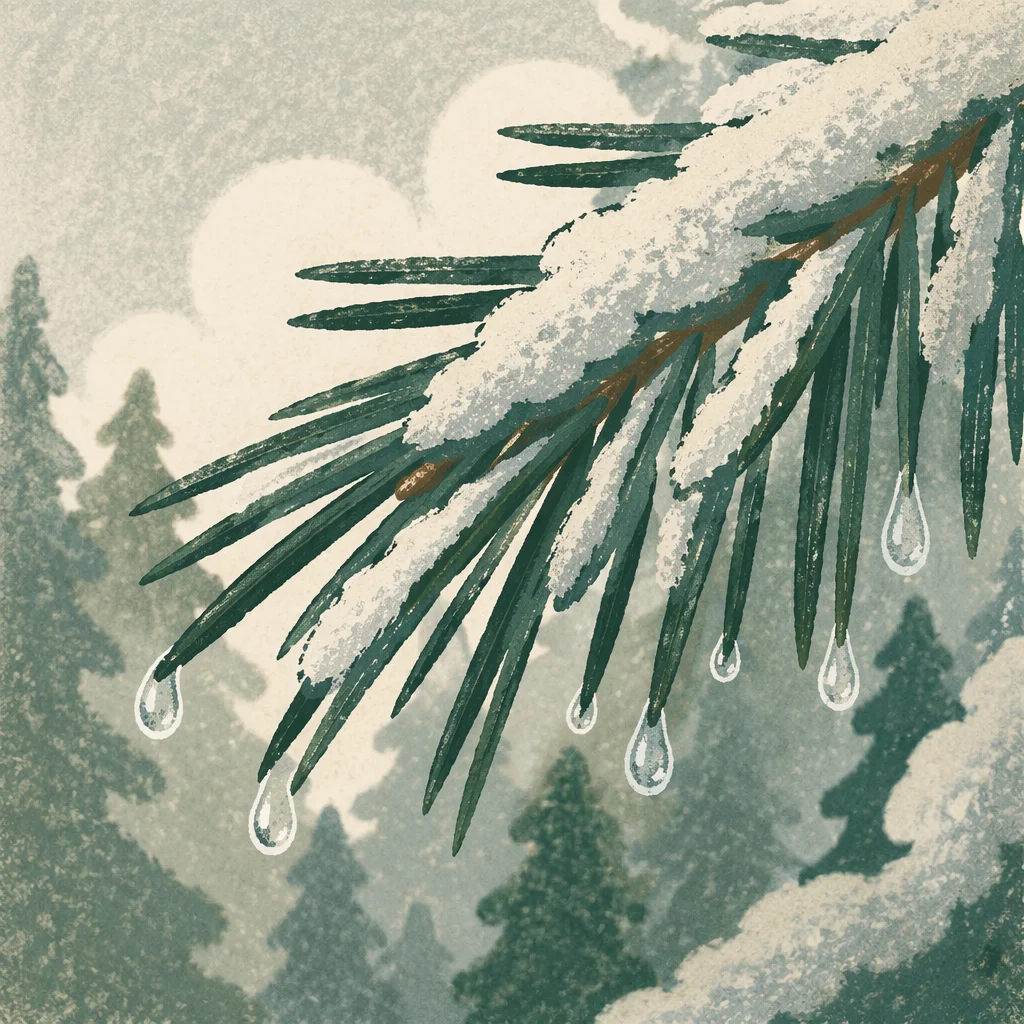 Snowy Pine Branch Winter Forest Background