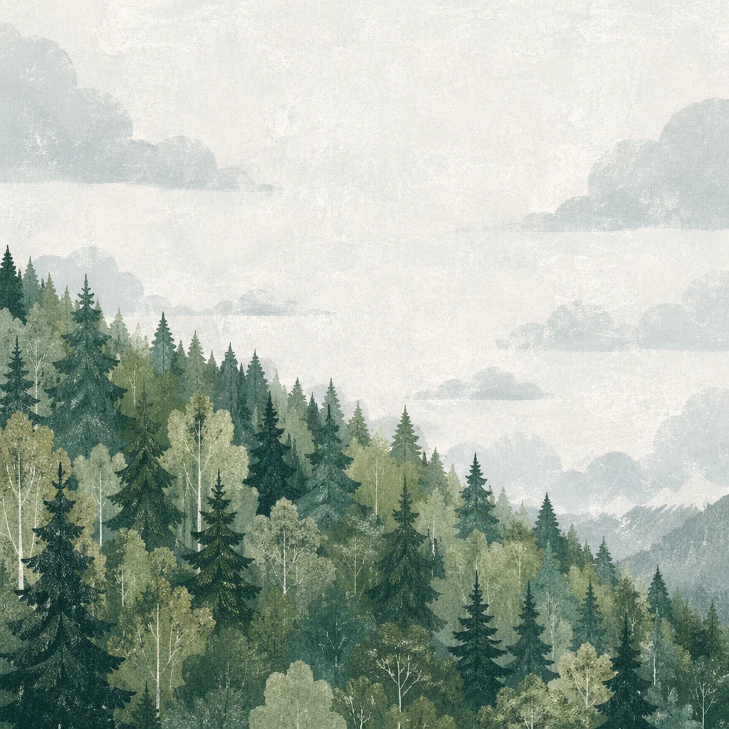 Misty Evergreen Mountain Forest Background