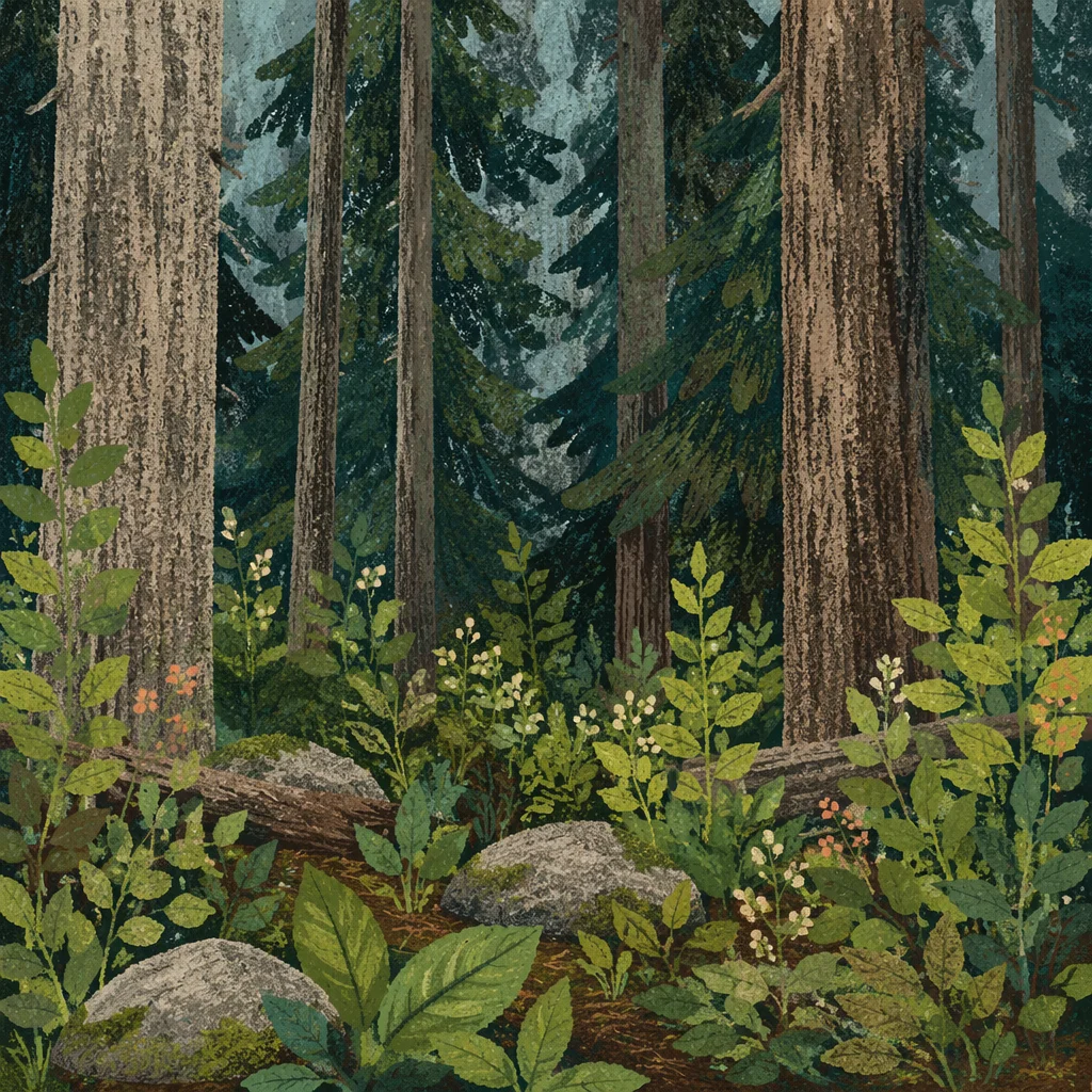 Serene Green Evergreen Forest Background