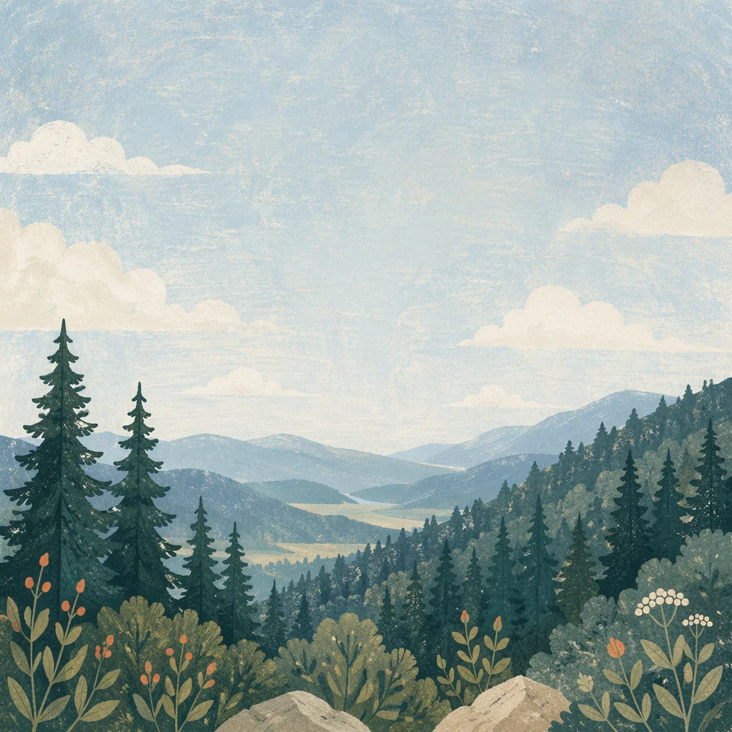 Serene Green Mountain Forest Background