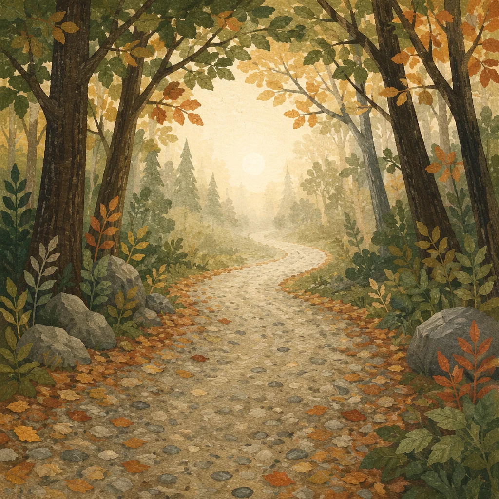 Misty Forest Road in Autumn Light