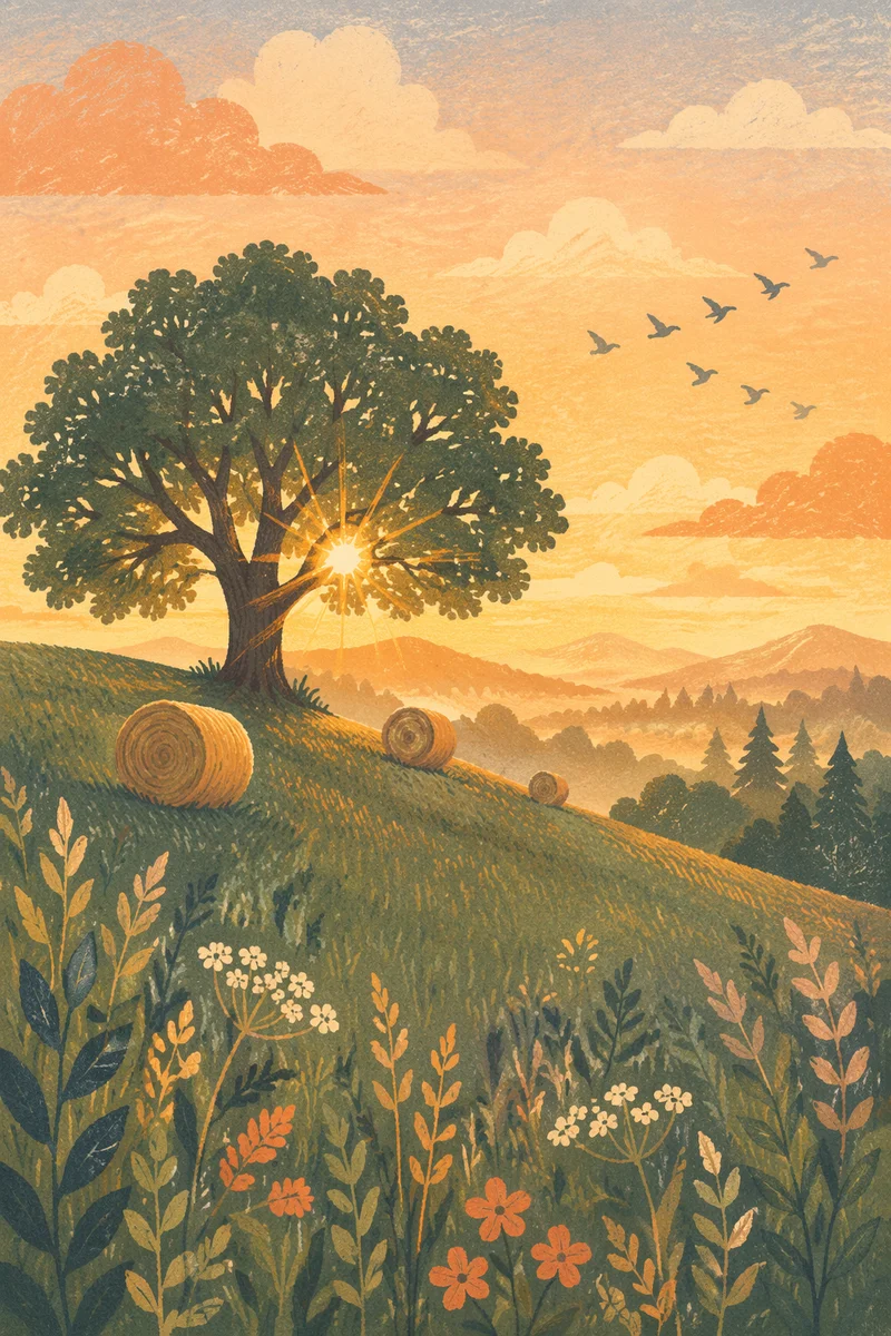 Peaceful Green Hillside at Golden Hour