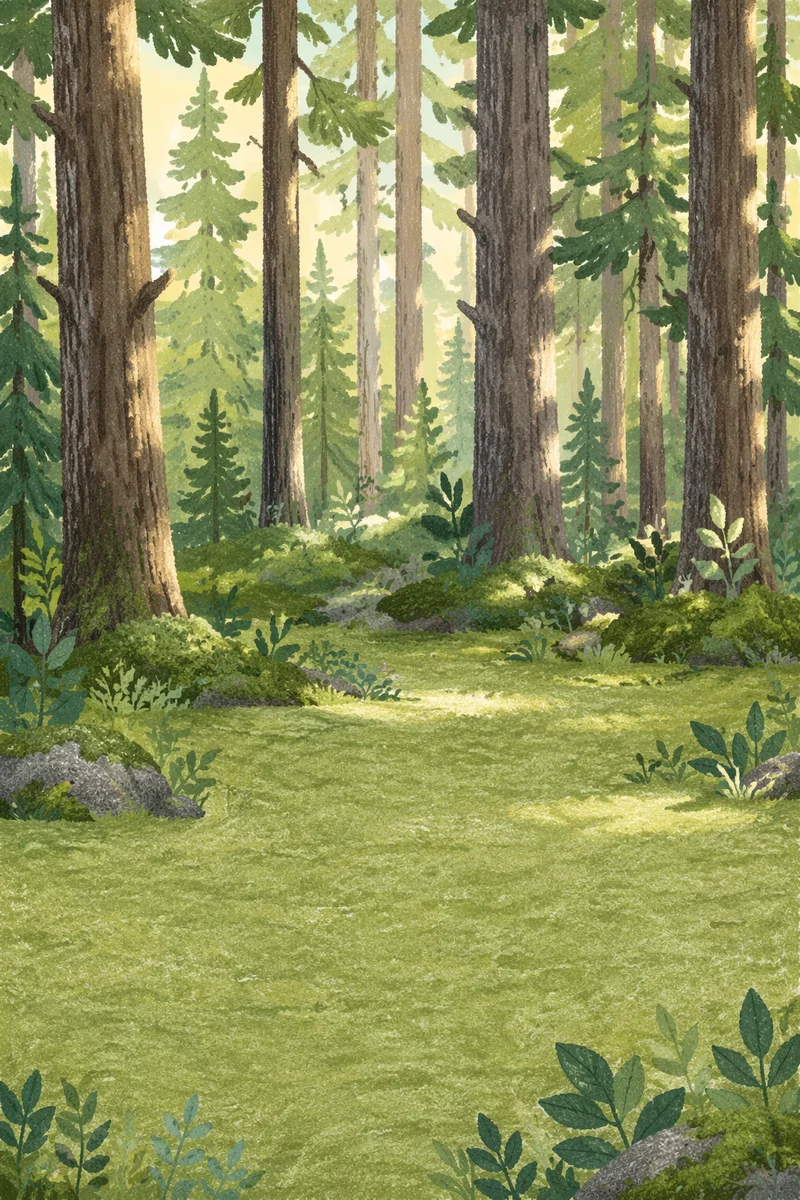 Quiet Green Forest Background with Morning Light