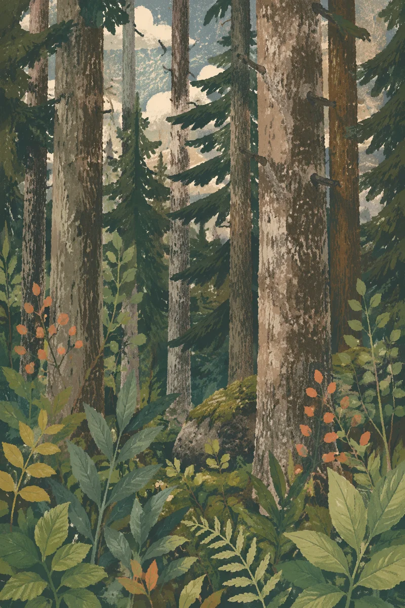 Quiet Green Evergreen Forest Background