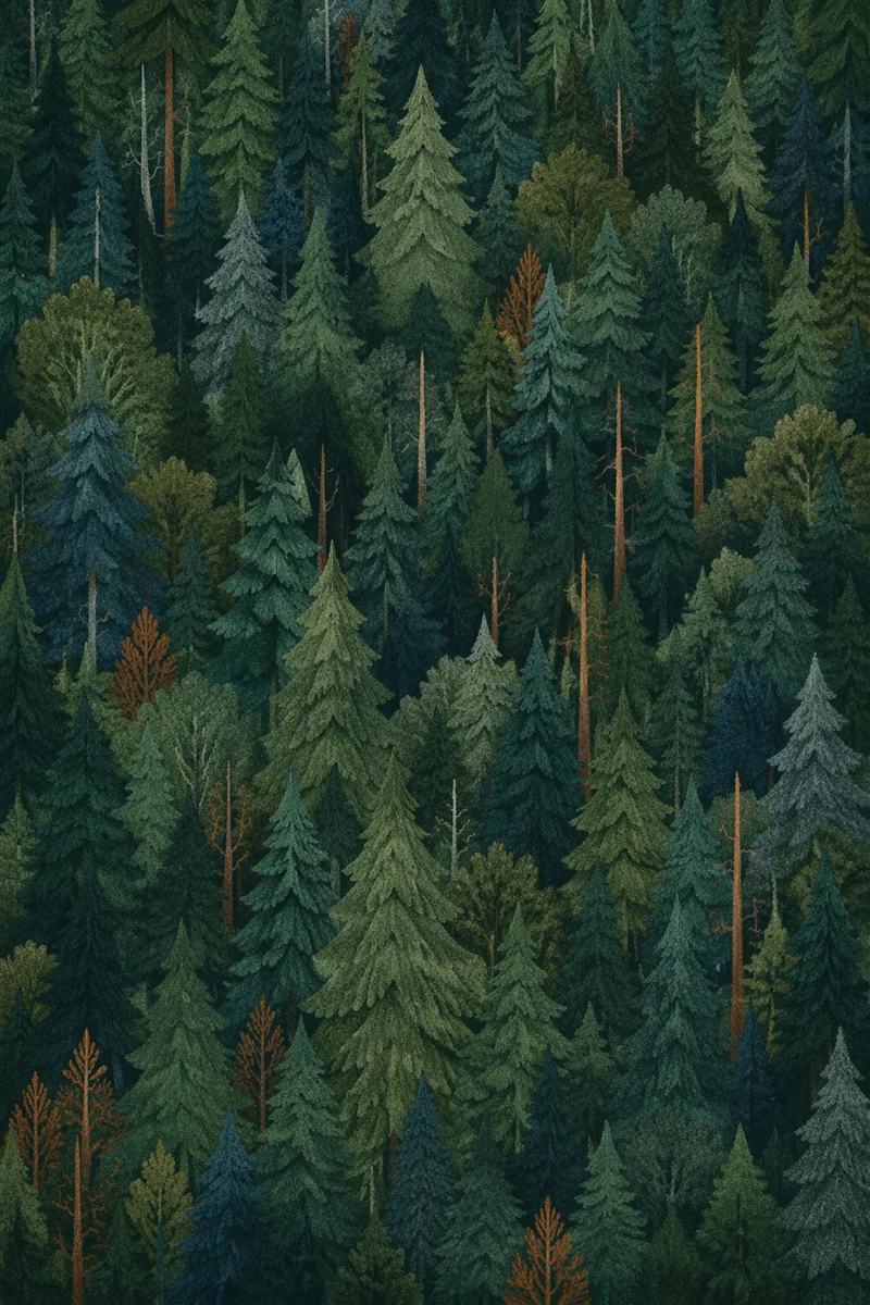 Moody Evergreen Forest Hillside Background