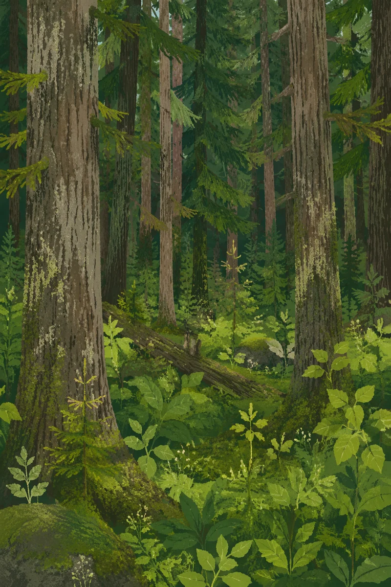 Quiet Green Evergreen Forest Background