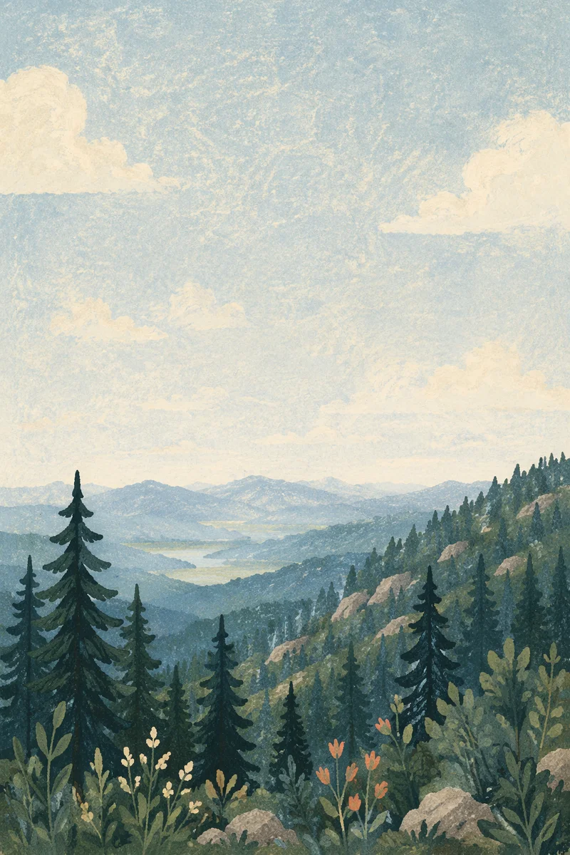 Quiet Green Mountain Forest Background