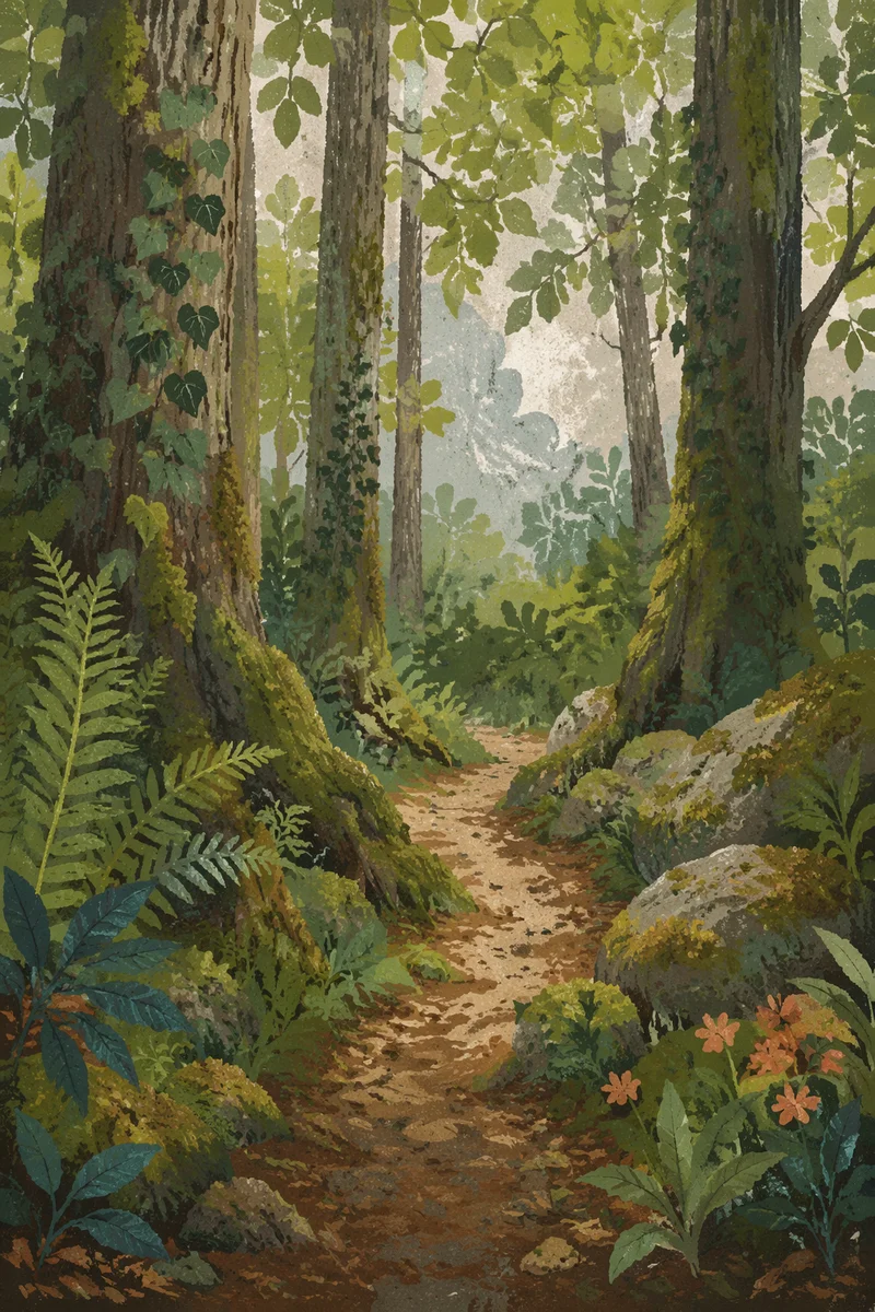Peaceful Green Forest Path Background